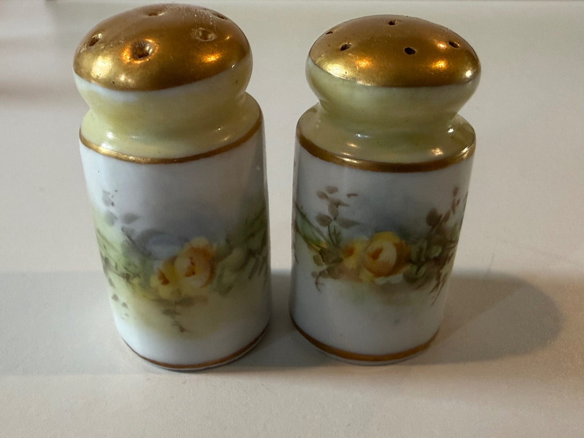 Vintage Porcelain Rose Salt & Pepper Shakers – Gilt Pair — product photograph 1