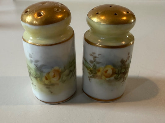 Vintage Porcelain Rose Salt & Pepper Shakers – Gilt Pair — product photograph 1