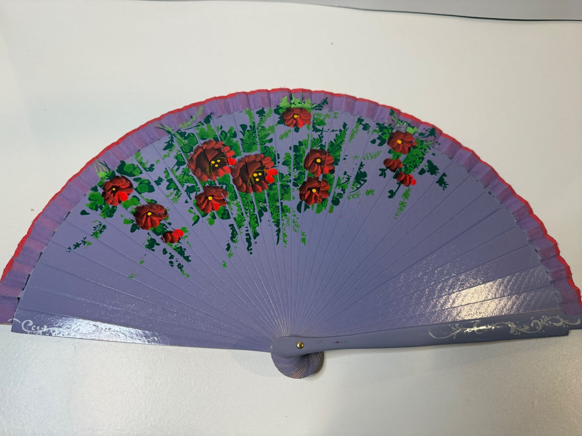 Vintage Purple Hand Painted Floral Folding Hand Fan Wood Abanico 17” – alternate product view 4 of 7