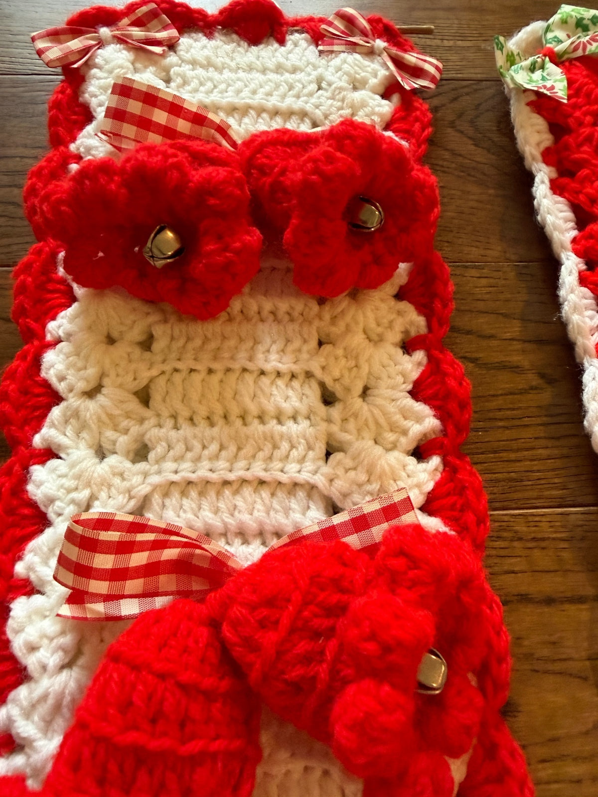 Vintage Handmade Crochet Christmas Bell Pull Wall Hangings Bells Bows Set of 2 – alternate product view 2 of 11
