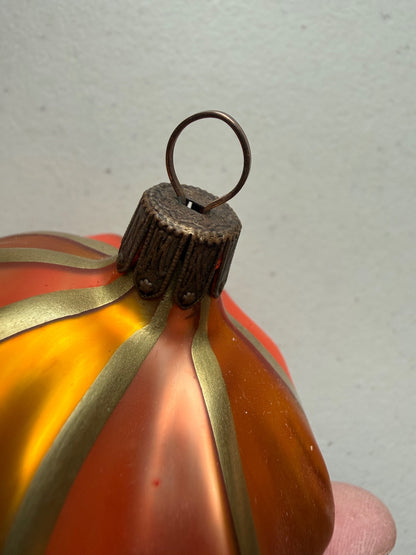 Vintage Germany Blown Glass Christmas Ornament Orange Gold Swirl 3.5”