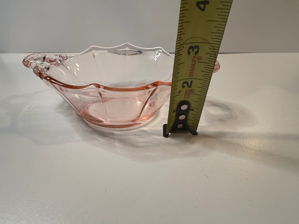 Vintage Pink Depression Glass Double Handle Bowl Octagon Scalloped 1930s – alternate product view 7 of 7
