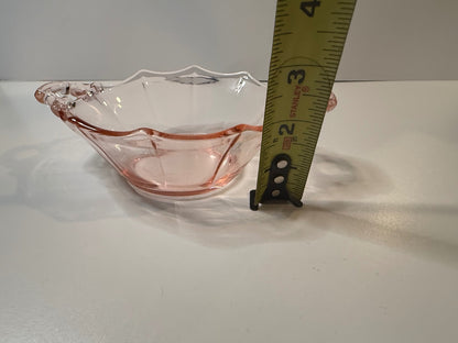 Vintage Pink Depression Glass Double Handle Bowl Octagon Scalloped 1930s – alternate product view 7 of 7