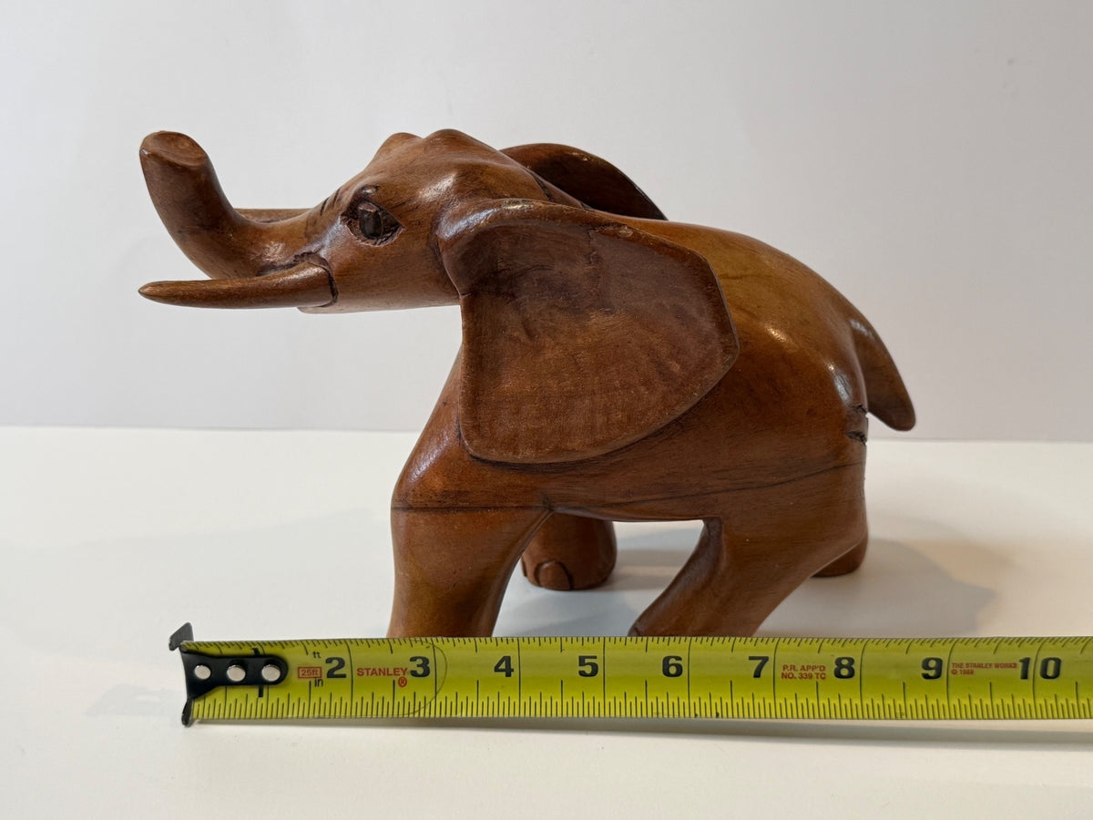 Jamaica Hand Carved Wood Elephant Sculpture 10” Folk Art