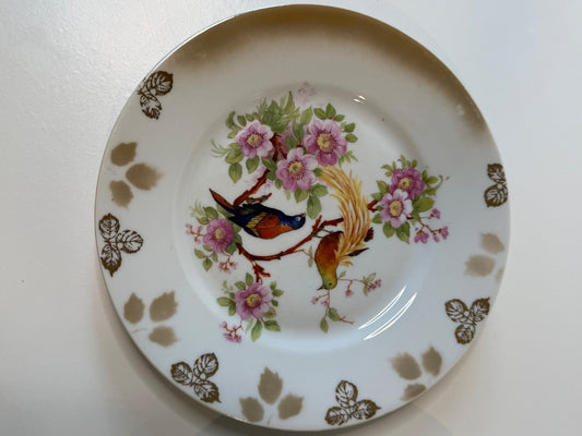 Antique 1920s Bavaria Germany "Debra" Porcelain Bird Plates - Pair