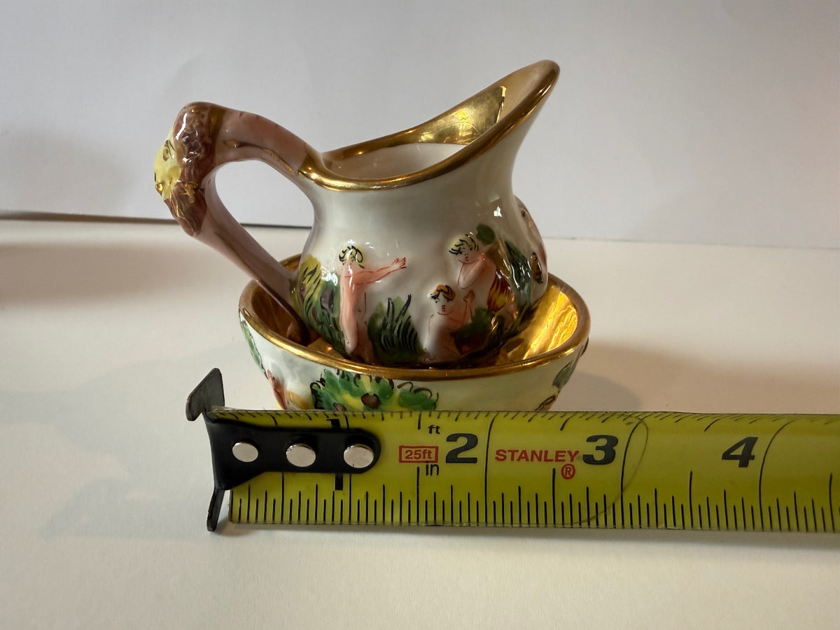 Italian Capodimonte-Style Mini Pitcher & Bowl – Putti & Gilt — product photograph 6
