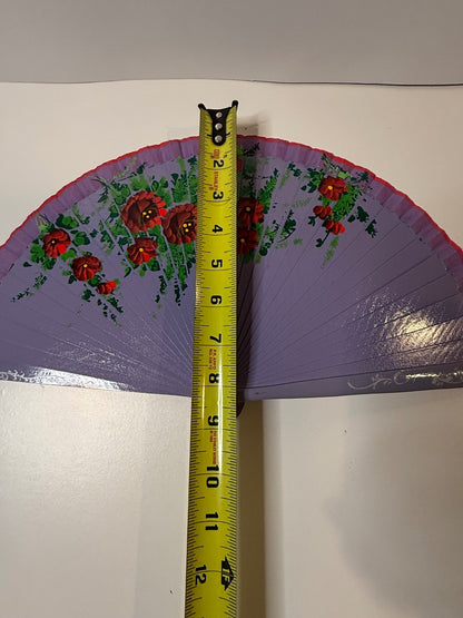Vintage Purple Hand Painted Floral Folding Hand Fan Wood Abanico 17” – alternate product view 7 of 7