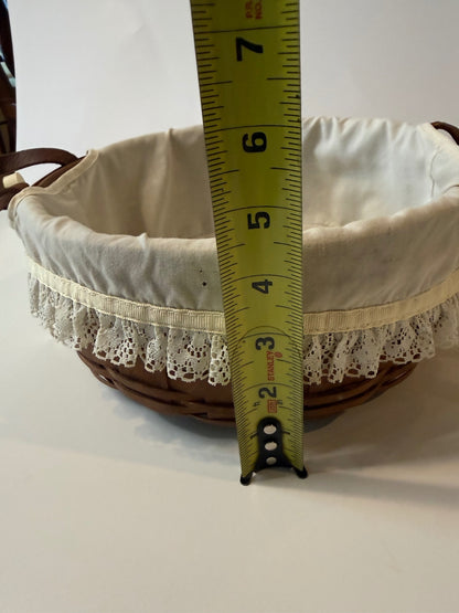 Vintage 1989 Longaberger Basket Dresden Ohio Leather Handles Lace Liner