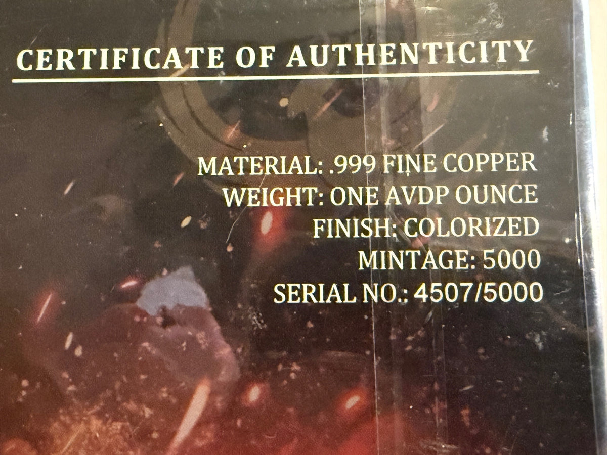 1 Oz .999 Fine Copper Phoenix Colorized Round Limited 5000 #4507 COA – alternate product view 5 of 5