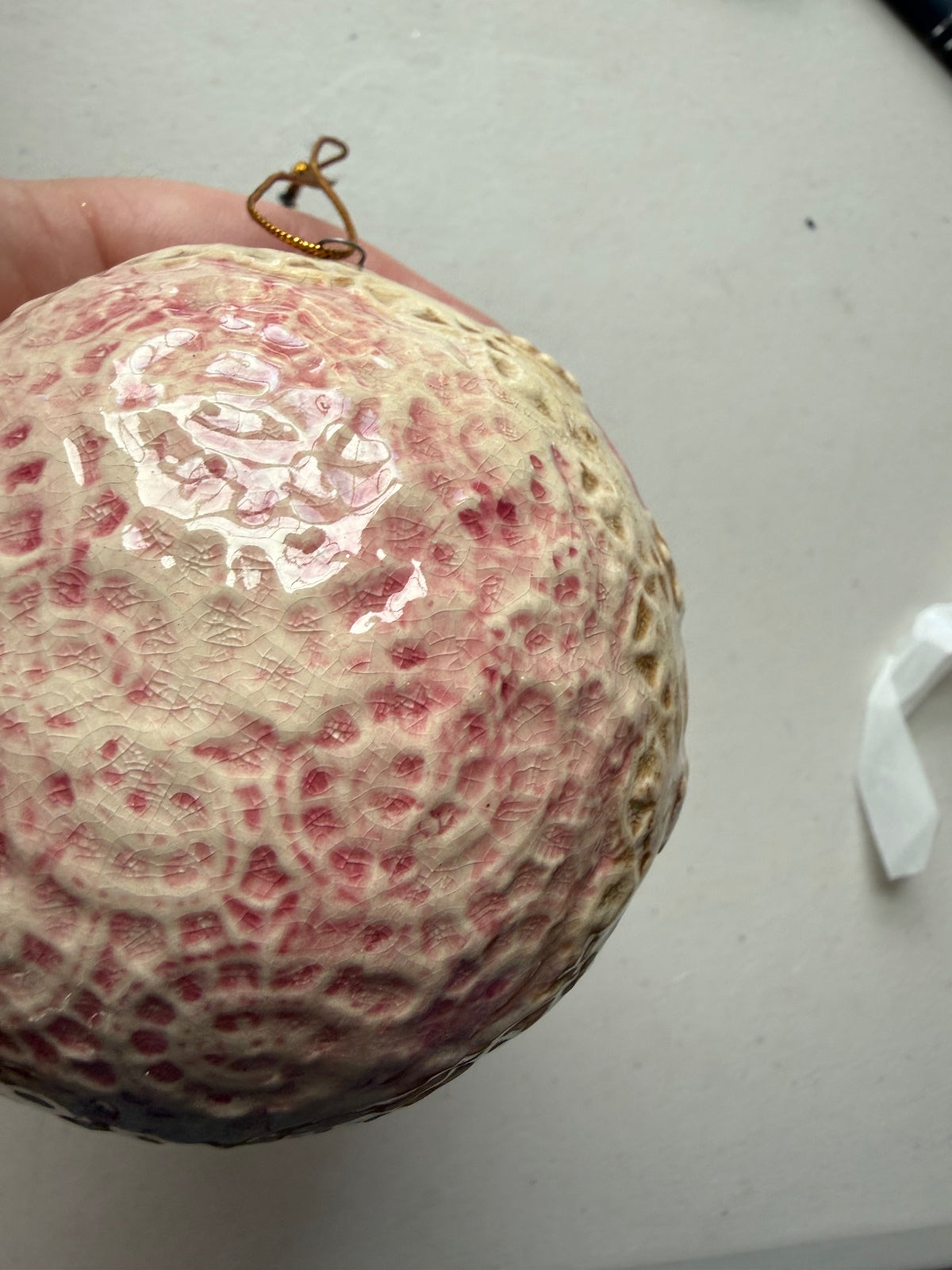 Vintage Ceramic Christmas Ornament Pink Floral Crackle Glaze 3.5” – alternate product view 4 of 6