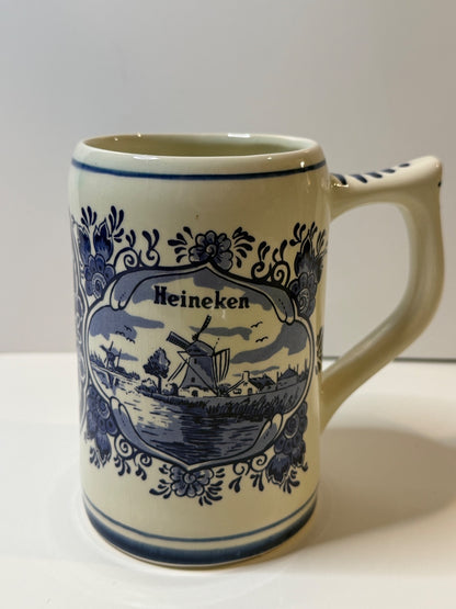 Vintage Heineken Delft Blue Beer Stein Mug Hand Painted Holland Windmill