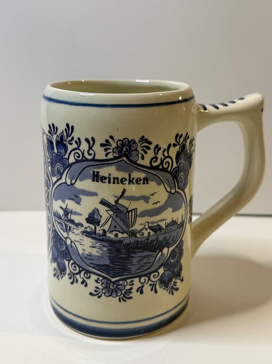 Vintage Heineken Delft Blue Beer Stein Mug Hand Painted Holland Windmill