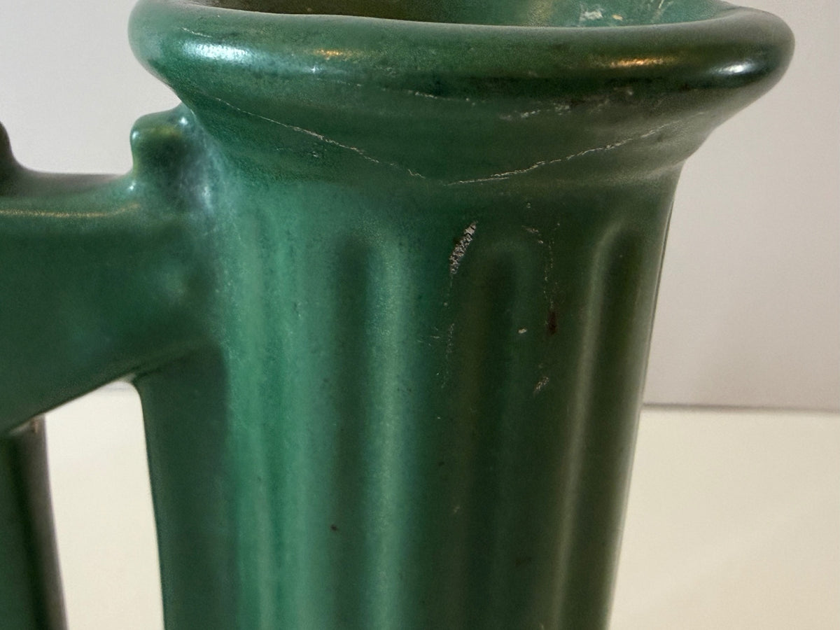 Antique Roseville Matte Green Gate Double Bud Vase — product photograph 6