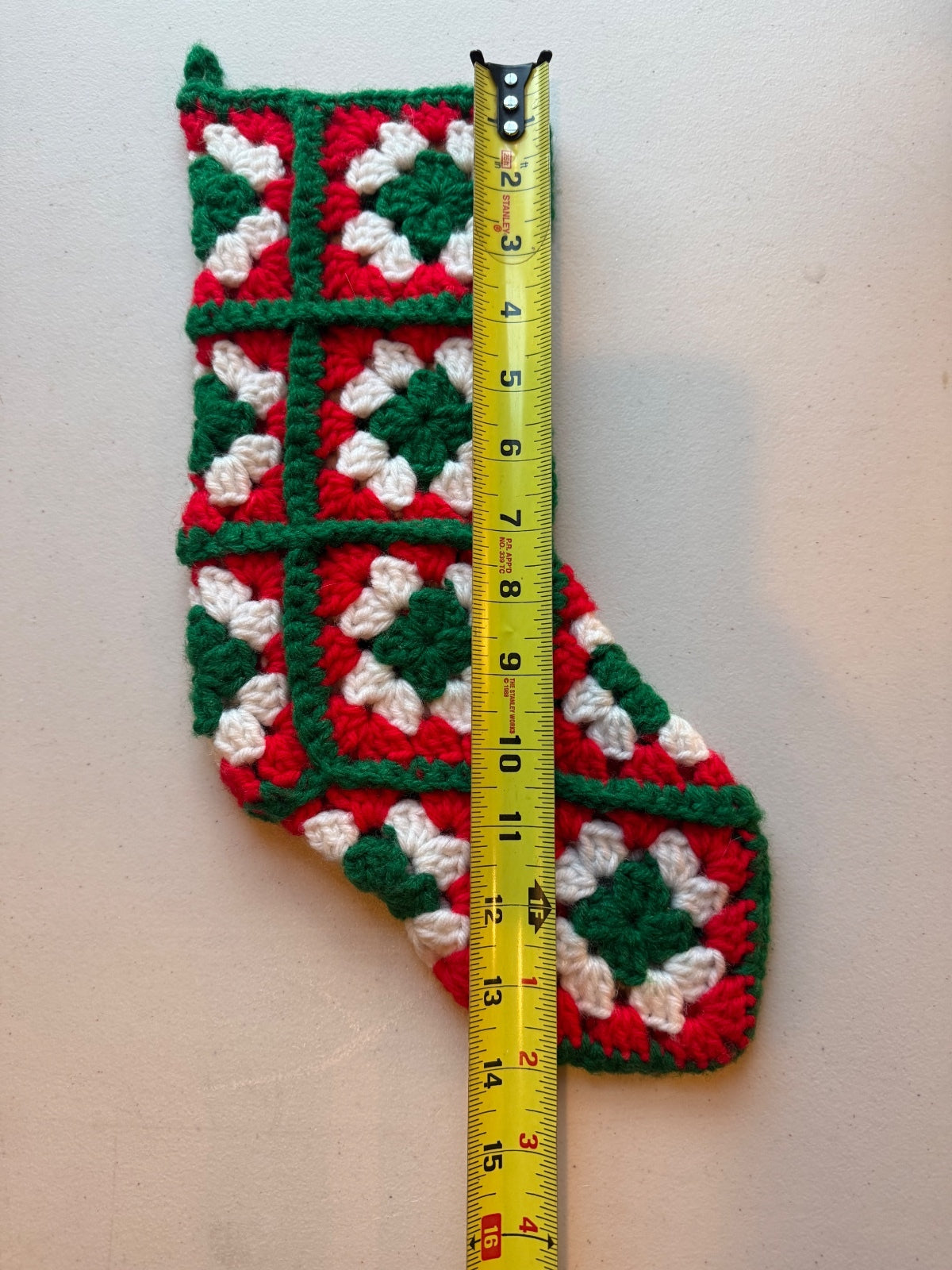 Vintage Handmade Crochet Granny Square Christmas Stocking 14” – alternate product view 5 of 6