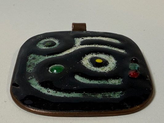 Vintage MCM Enamel on Copper Pendant Abstract Modernist Studio Art 1.75” – alternate product view 2 of 4