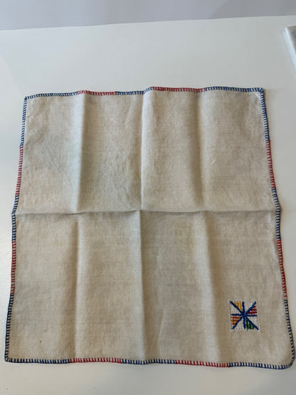 Vintage Linen Cocktail Napkins Set of 6 Embroidered Red Blue Stitching