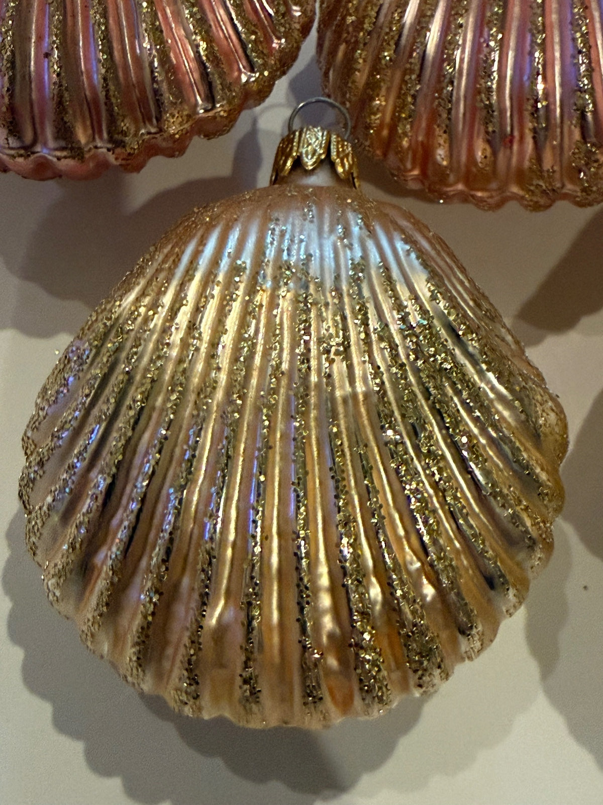 Vintage Colombia Glass Shell Christmas Ornaments Pink Gold Glitter Lot of 7 – alternate product view 6 of 10