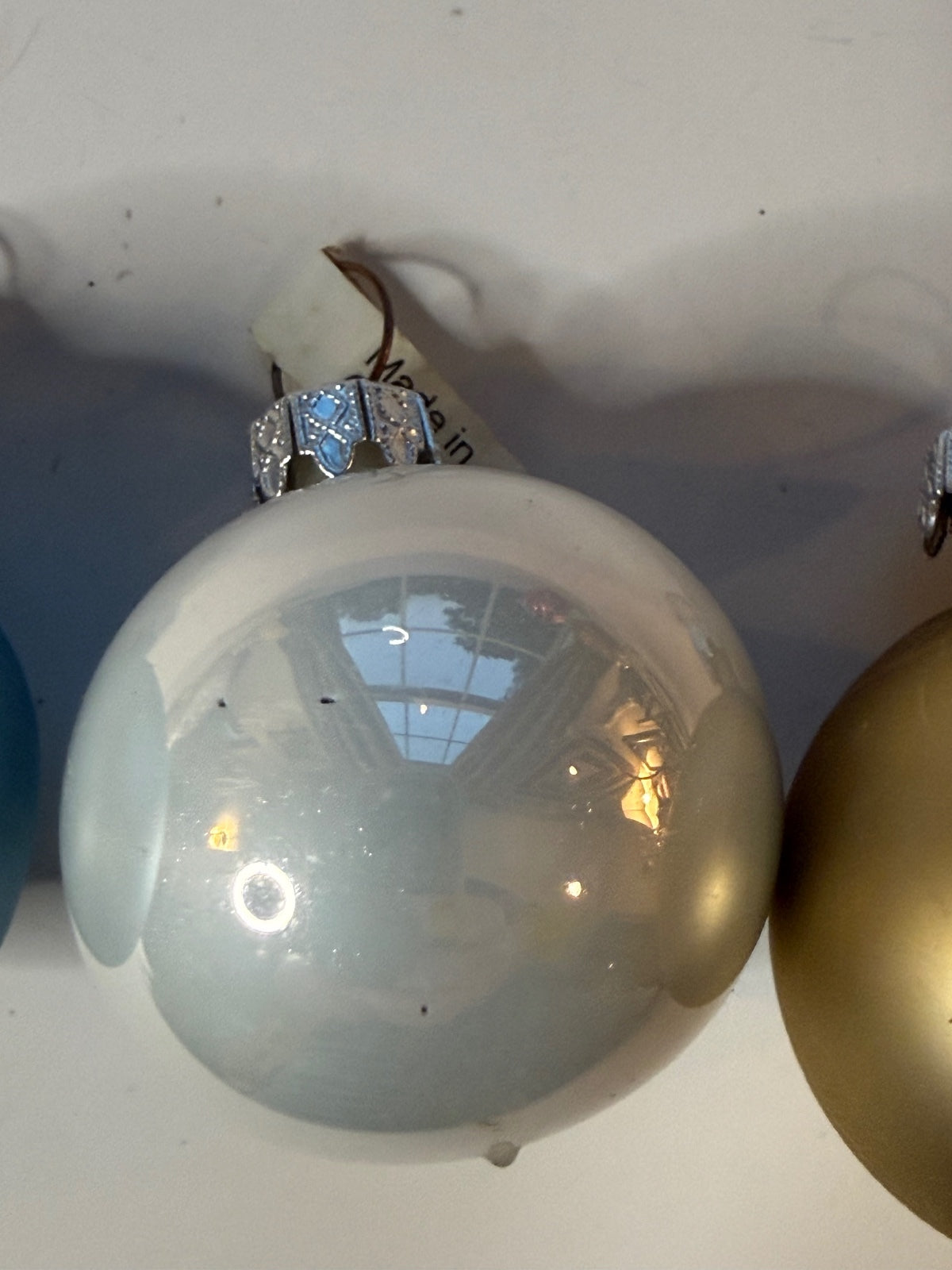 3 Vintage Germany Glass Christmas Ornaments Blue White Gold Balls – alternate product view 3 of 10