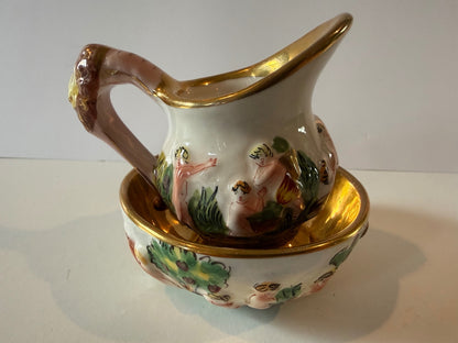 Italian Capodimonte-Style Mini Pitcher & Bowl – Putti & Gilt — product photograph 4