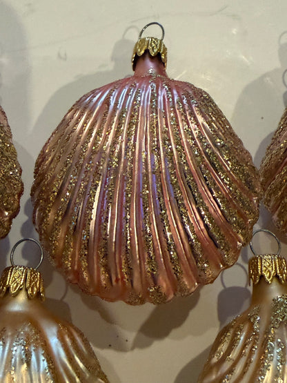 Vintage Colombia Glass Shell Christmas Ornaments Pink Gold Glitter Lot of 7 – alternate product view 7 of 10