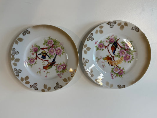 Antique 1920s Bavaria Germany "Debra" Porcelain Bird Plates - Pair