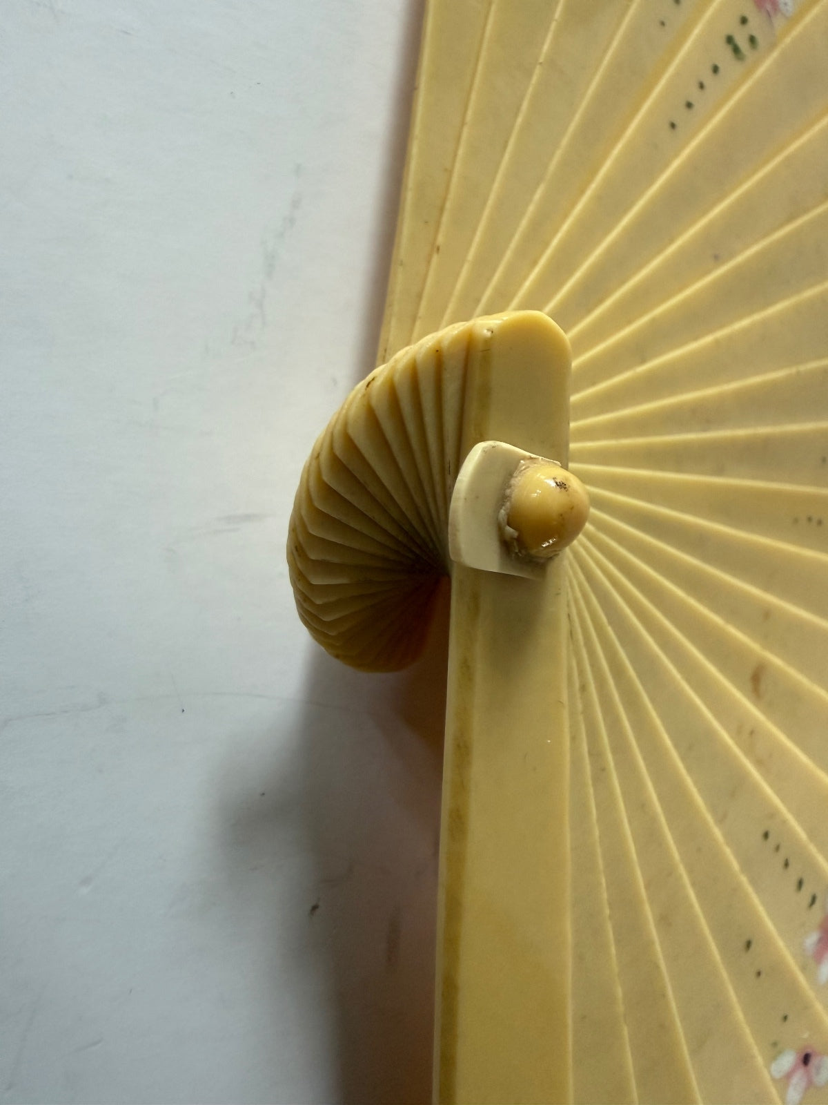 Vintage Japanese Celluloid Folding Hand Fan Hand Painted Floral Pierced Design
