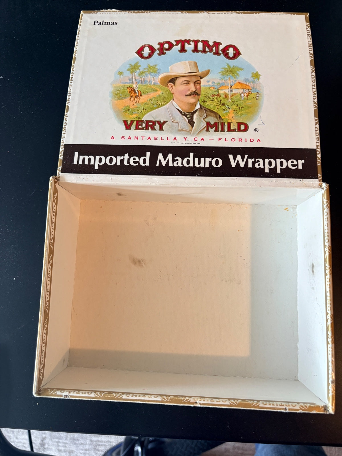 Vintage Optimo Palmas Very Mild 50 Cigar Cardboard Advertising Box Empty