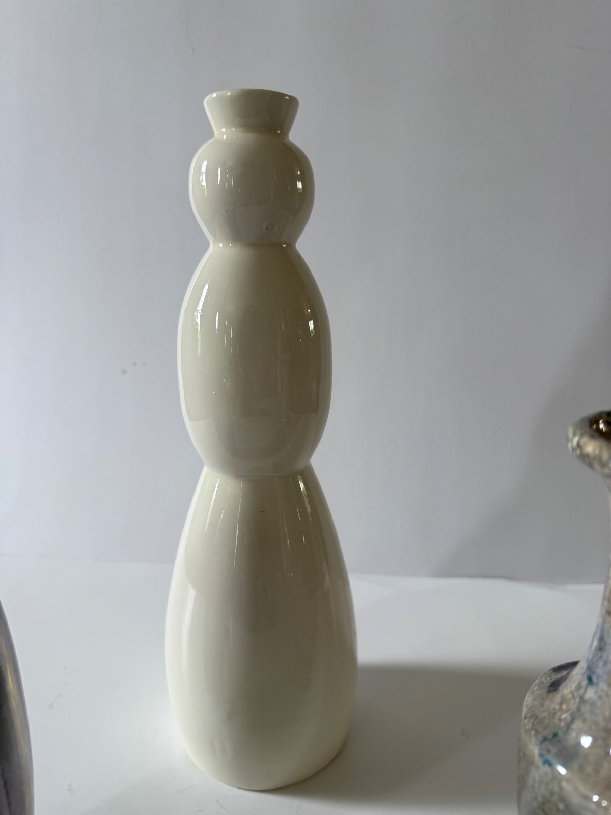 Lot of 3 Decorative Art Glass Vases Purple Iridescent White Silver Bubble Glass
