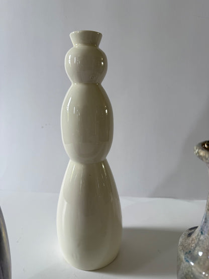 Lot of 3 Decorative Art Glass Vases Purple Iridescent White Silver Bubble Glass
