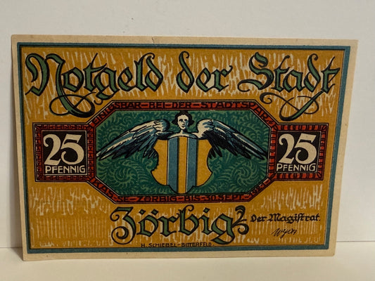 1921 Zörbig Germany 25 Pfennig Notgeld – Victor Blüthgen - 100