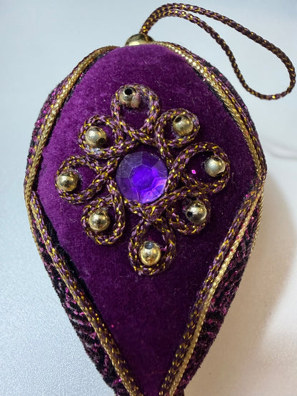 Vintage Purple Velvet Jeweled Christmas Ornament Gold Tassel 1960s MCM – alternate product view 2 of 6