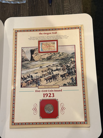 1923 Buffalo Nickel & 1993 Oregon Trail Stamp Collector Page