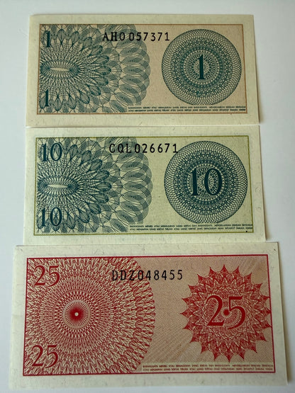 1964 Indonesia Banknotes 1 10 25 Sen Sukarelawan Volunteer Series 3 Note Lo-167 – alternate product view 2 of 2