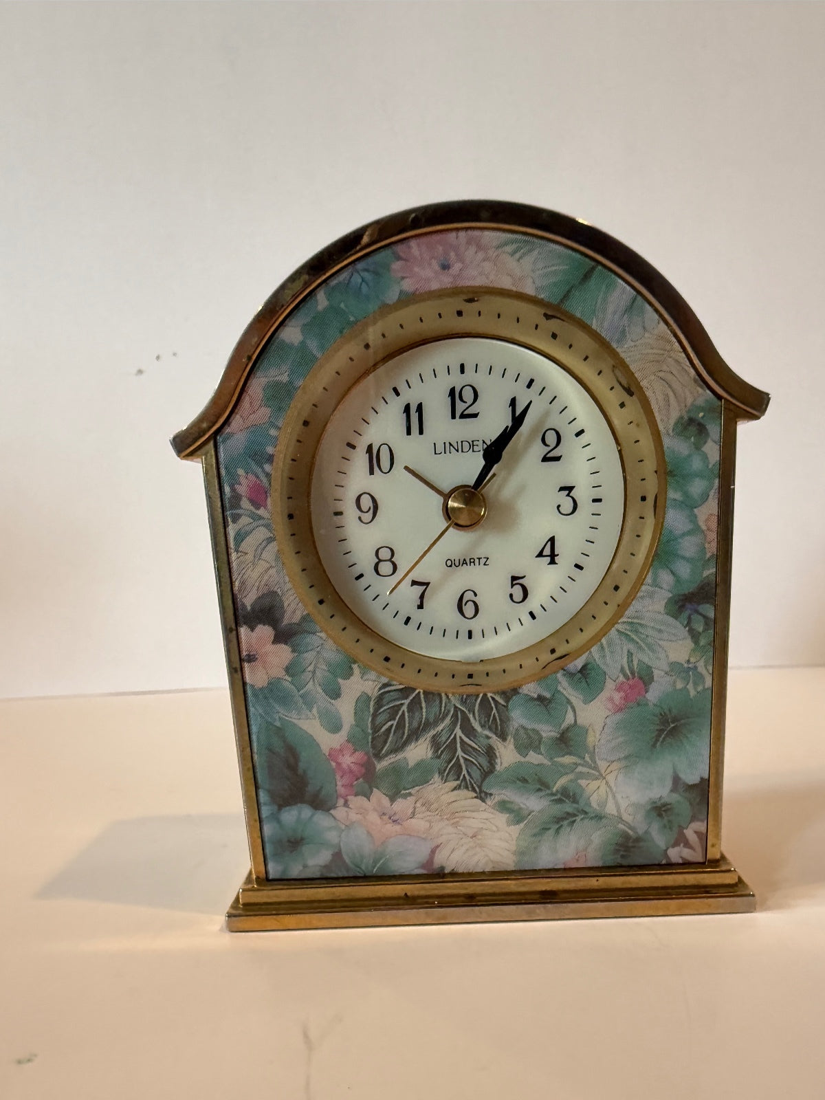 Vintage Mini Linden Quartz Floral Desk Alarm Clock Taiwan Gold Tone Untested