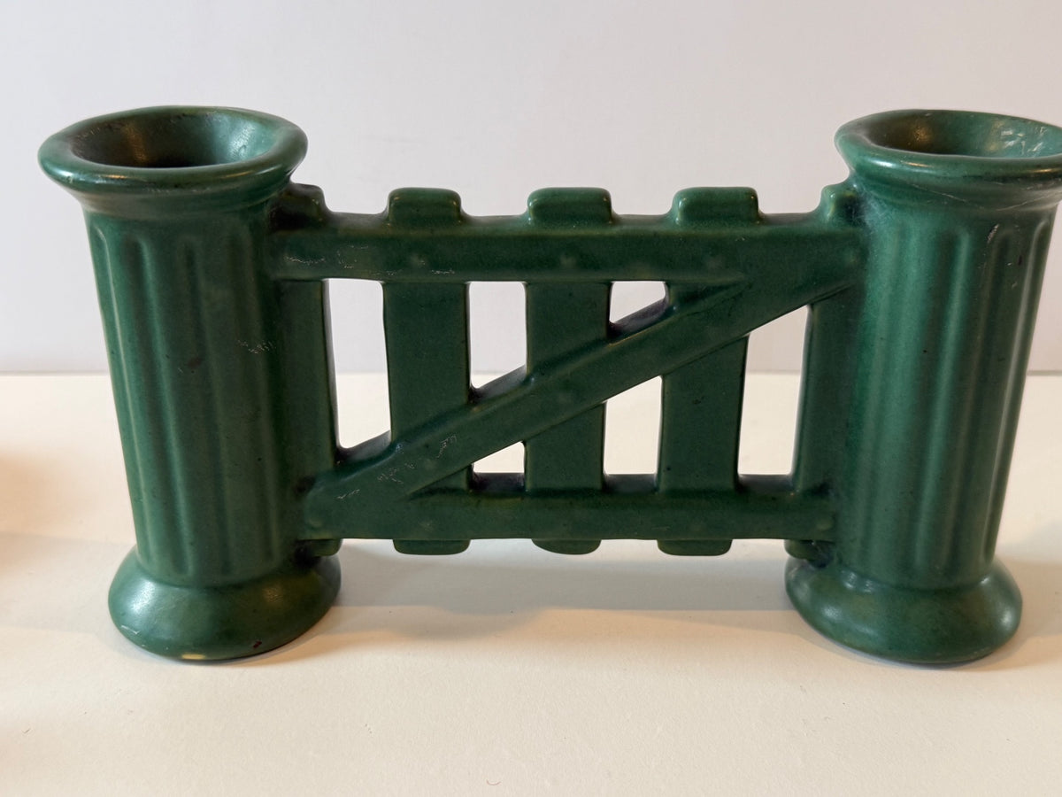 Antique Roseville Matte Green Gate Double Bud Vase — product photograph 5