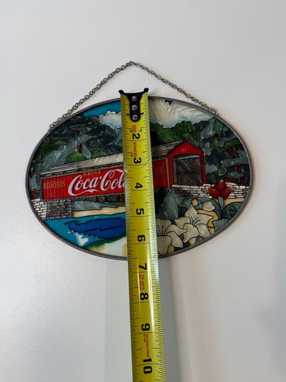 Vintage Coca-Cola Covered Bridge Faux Stained Glass Wall Hanging