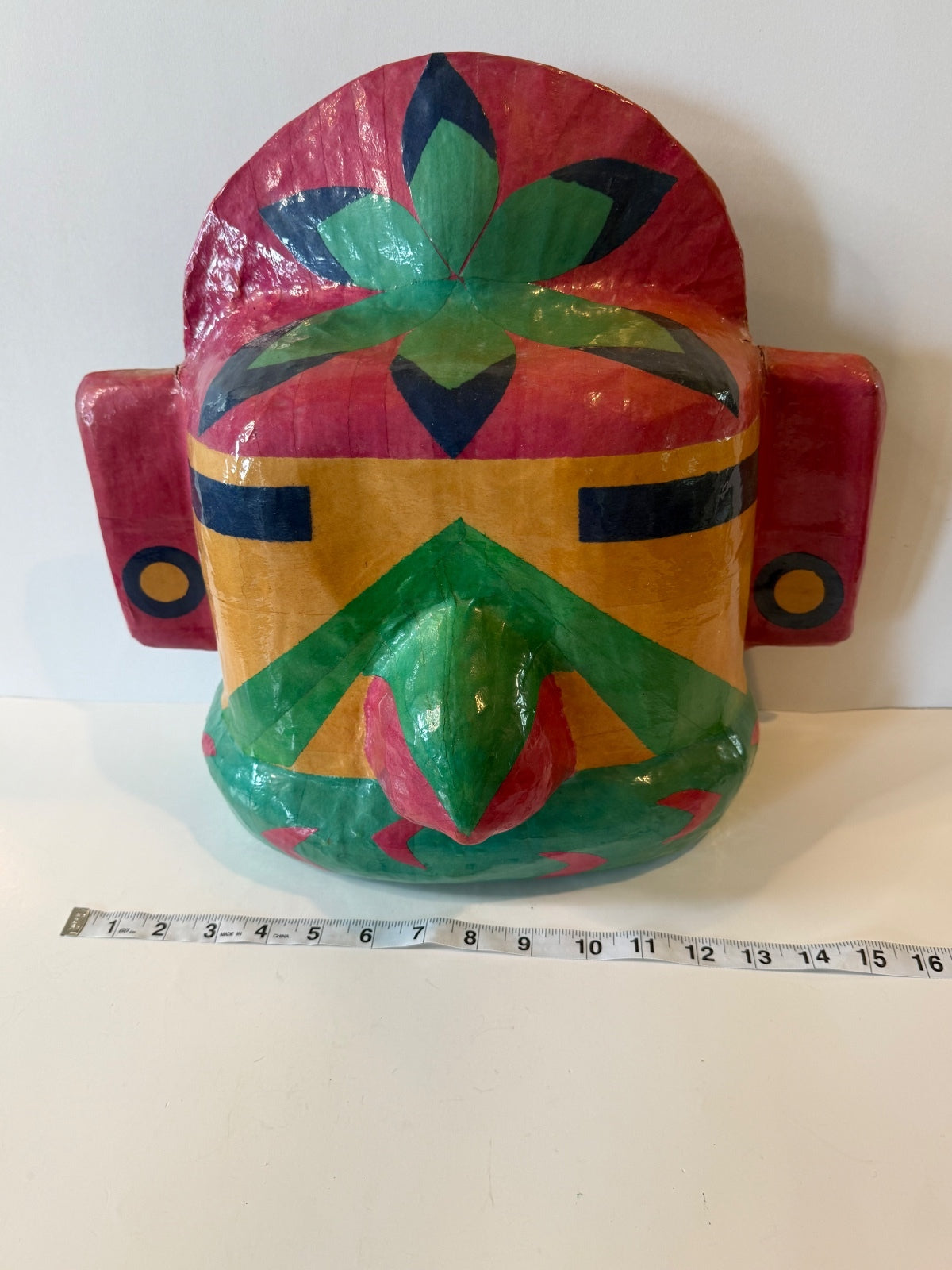 Large Hand Painted Papier Mache Tribal Wall Mask Folk Art Mexico 12-14 Inch