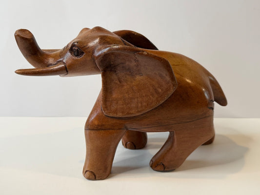 Jamaica Hand Carved Wood Elephant Sculpture 10” Folk Art