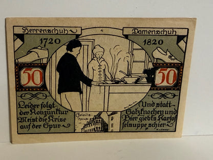1921 Weißenfels Germany 50 Pfennig Notgeld – Shoe Industry Theme - 249