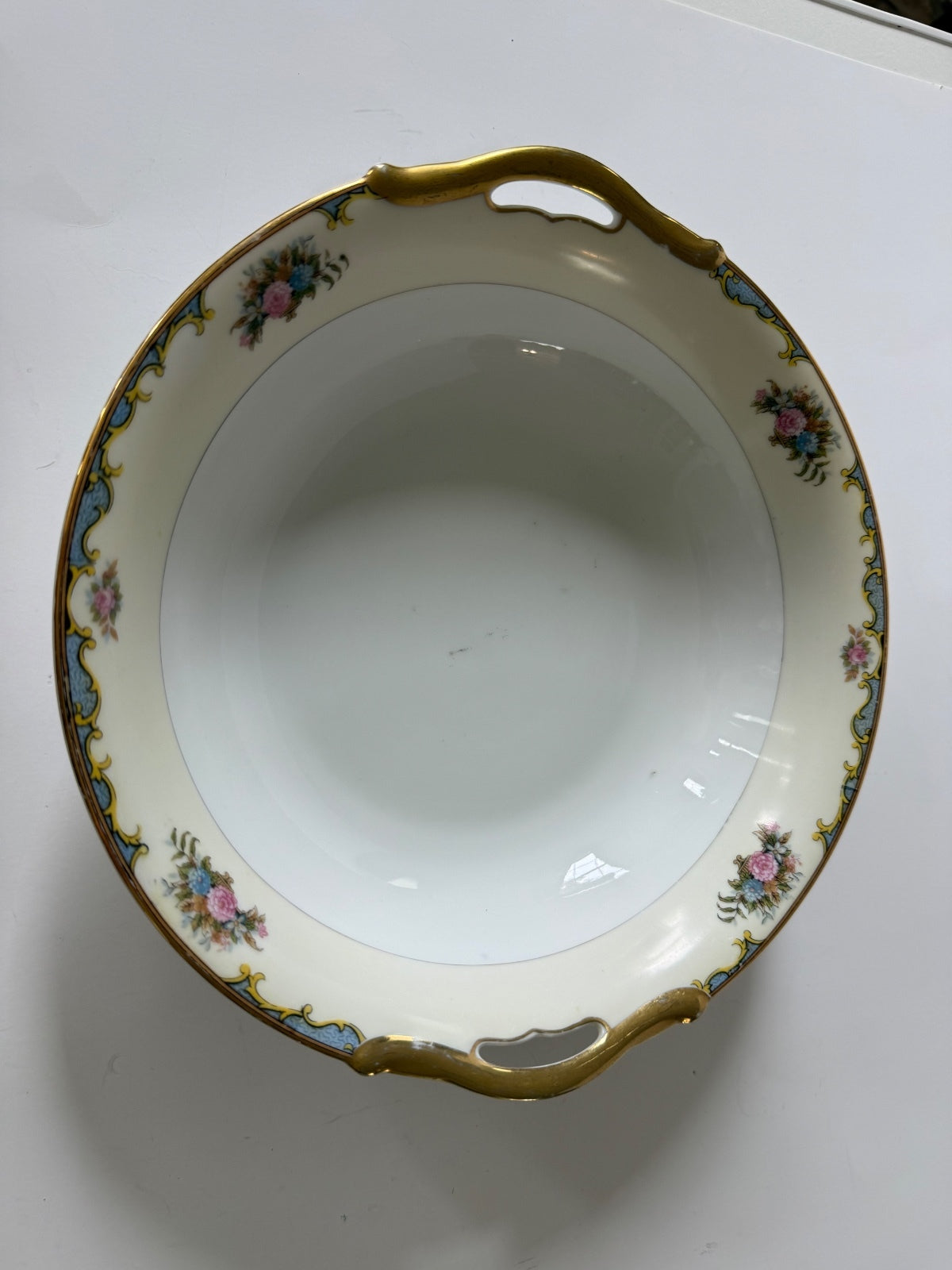 Noritake Vasona Handled Vegetable Serving Bowl Floral Gold Trim Japan 9.75”