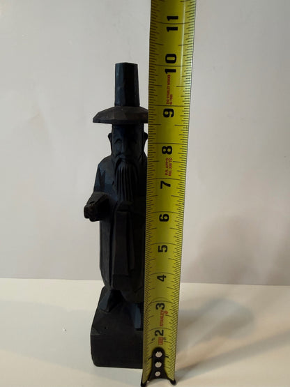 Vintage Hand Carved Wood Folk Art Bearded Man Puritan Colonial Figure 10”