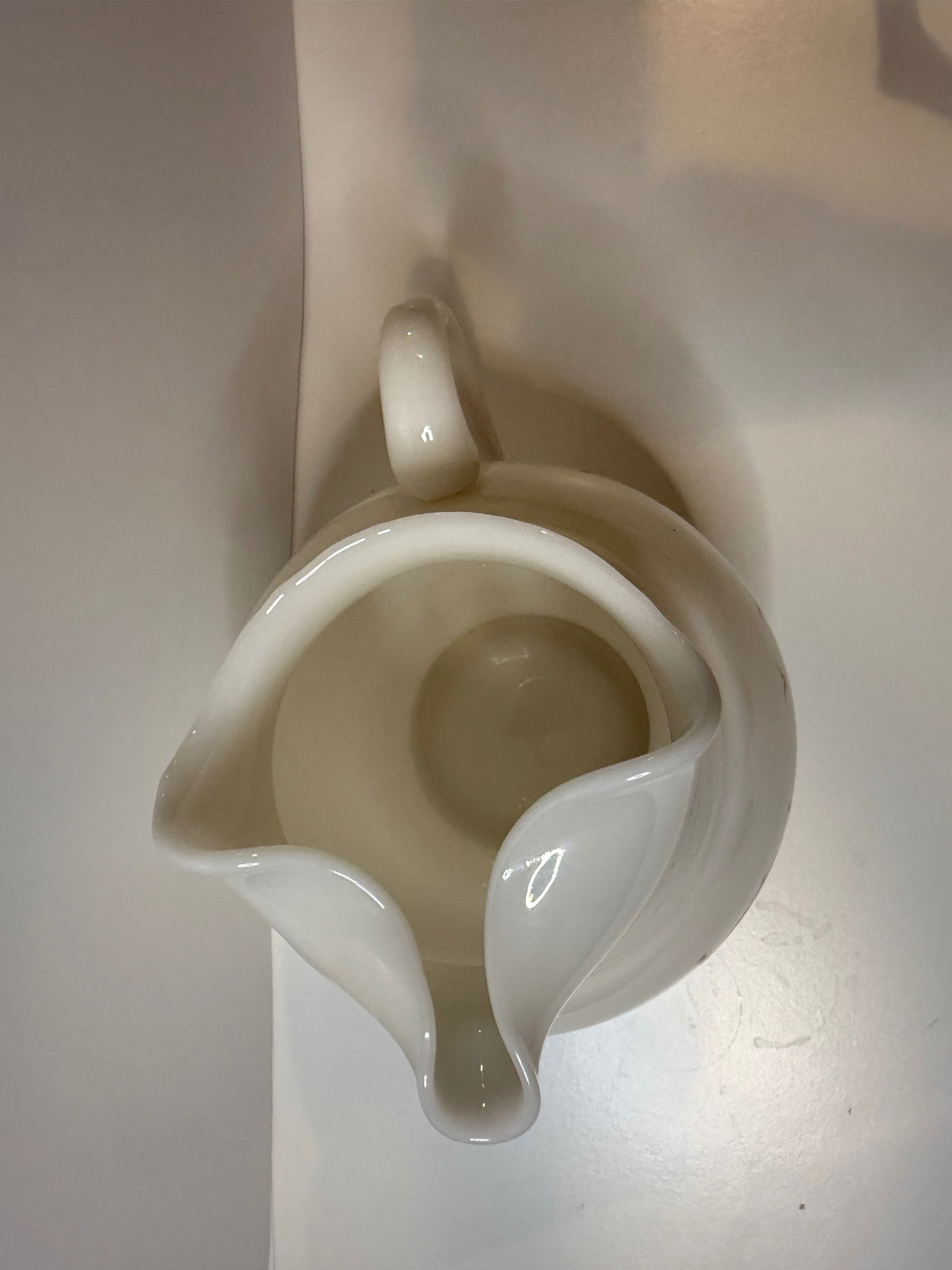 Vintage Dunbar Milk Glass Pitcher Hand Painted Sailboat Landscape 1940s – alternate product view 3 of 11