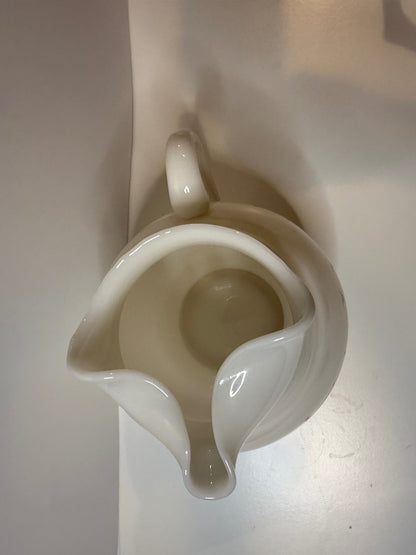 Vintage Dunbar Milk Glass Pitcher Hand Painted Sailboat Landscape 1940s – alternate product view 3 of 11