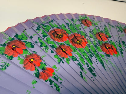 Vintage Purple Hand Painted Floral Folding Hand Fan Wood Abanico 17” – alternate product view 2 of 7