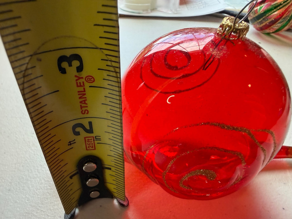 Vintage Italy Blown Glass Snail Christmas Ornament Red Gold