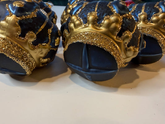 6 Vintage Blue Gold Glass Christmas Ornaments Glitter Molded Set – alternate product view 2 of 11