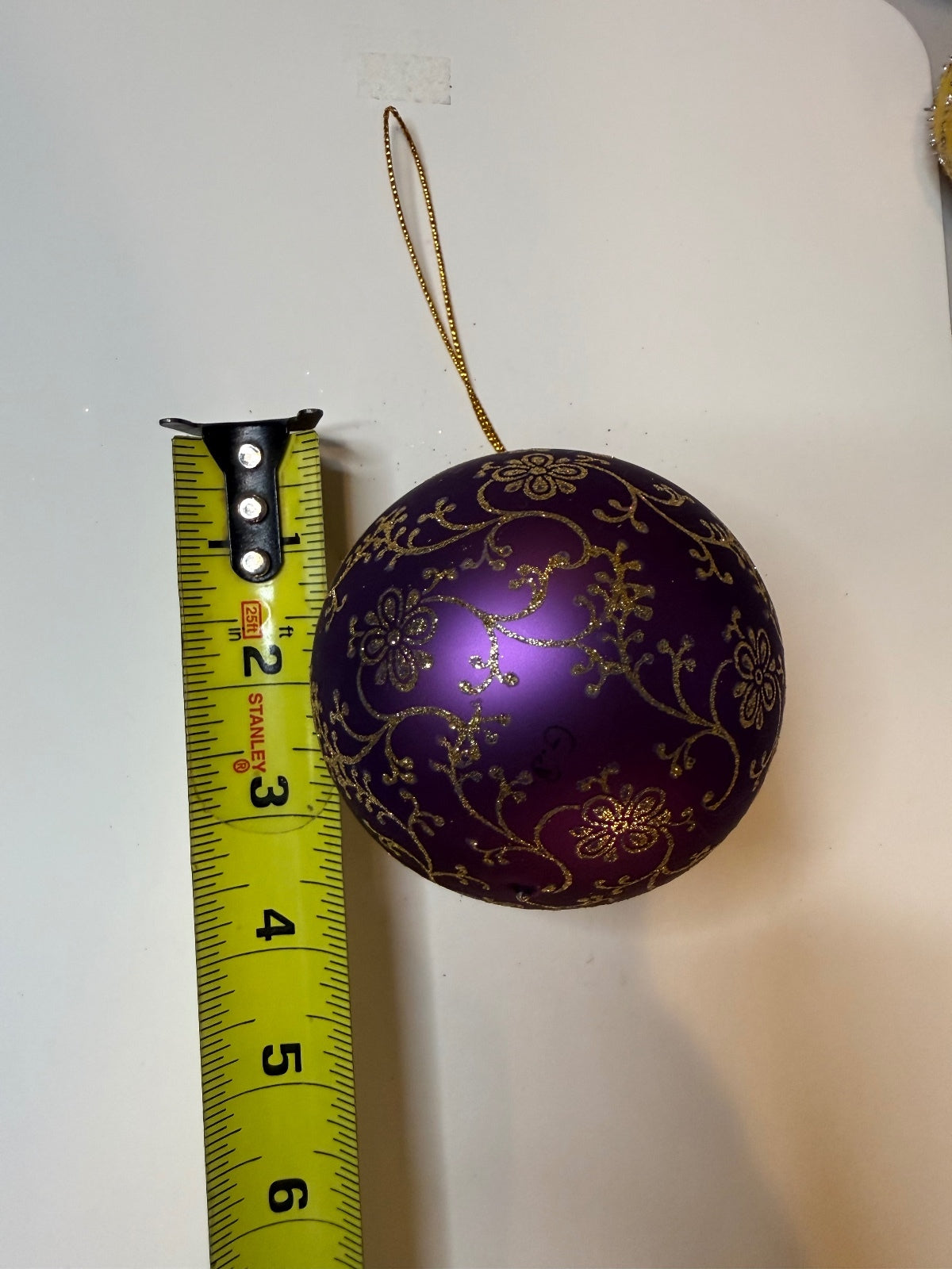 Vintage Krebs Germany Purple Glass Ornament Gold Floral Glitter 3” – alternate product view 6 of 6