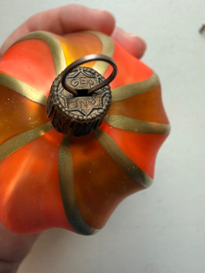 Vintage Germany Blown Glass Christmas Ornament Orange Gold Swirl 3.5”