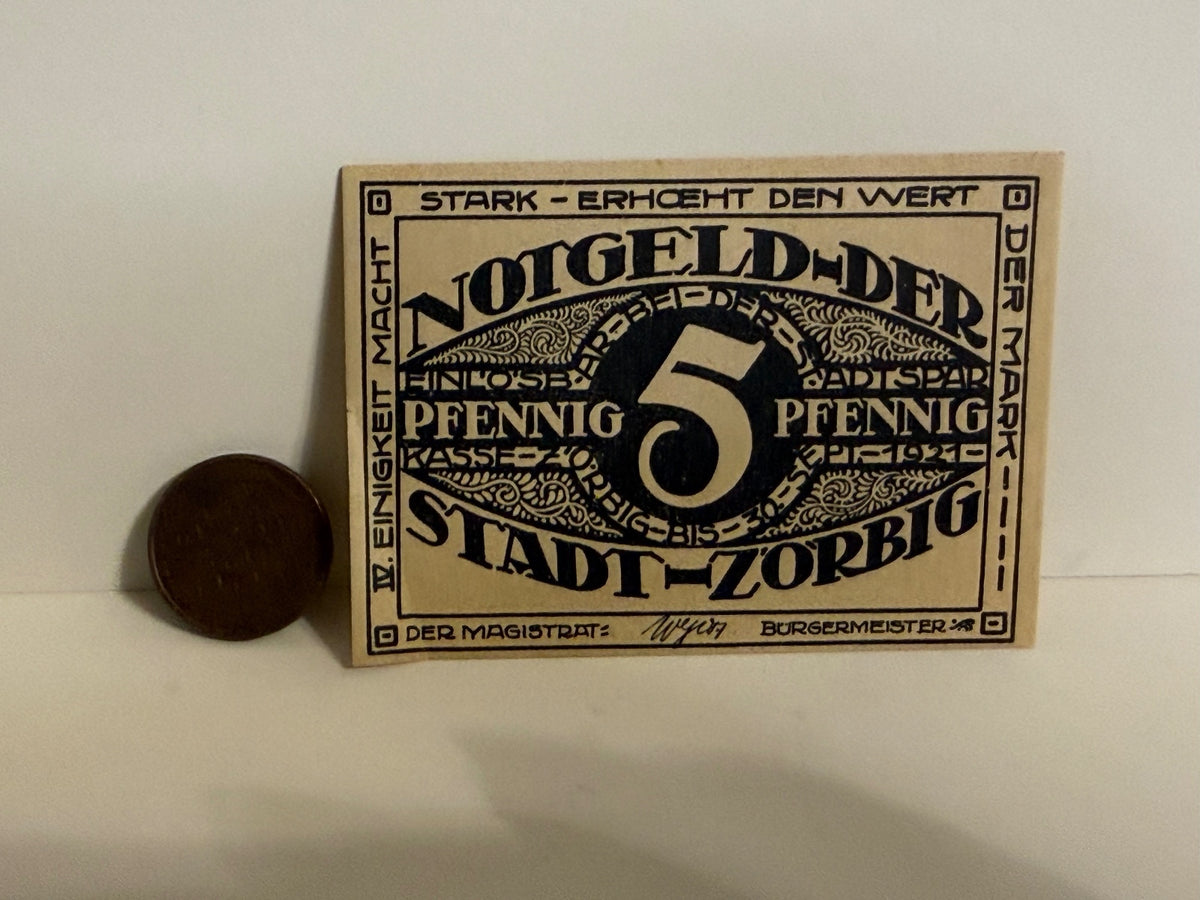 1921 Zörbig Germany 5 Pfennig Notgeld Emergency Money - 252
