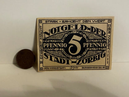 1921 Zörbig Germany 5 Pfennig Notgeld Emergency Money - 252